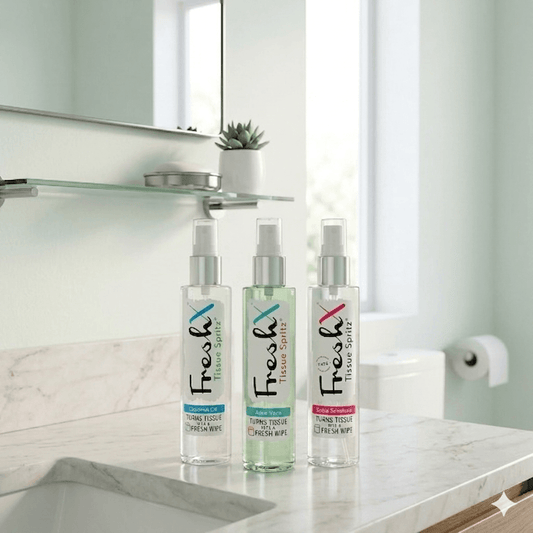 FreshX Toilet Paper Spray in a bathroom
