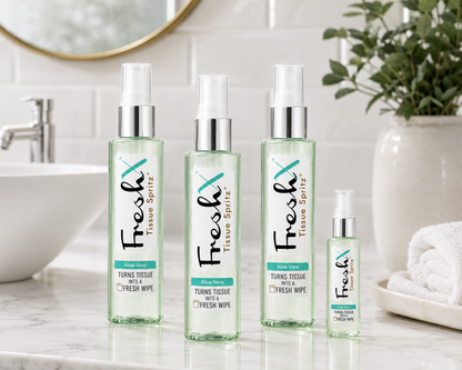 FreshX Home and Away Bundle  | Toilet Paper Spray 4-Pack | Aloe Eco-Friendly Wet Wipe Alternative (3 x 100ml, 1 x 50ml)