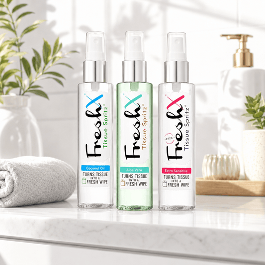 Three FreshX 100ml bottles in a bathroom setting